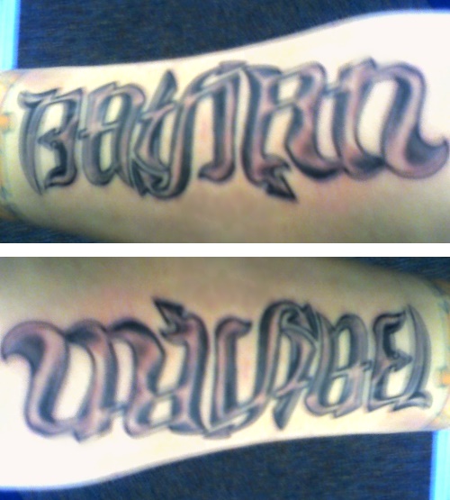 "Nathan" & "Michael" Ambigram Tattoo