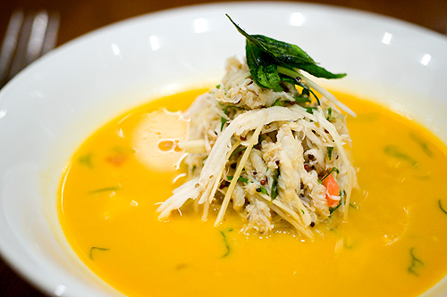 Chef Christine Manfield's Spiced crab, ginger and coconut broth, Four Seasons Bangkok's World Gourmet Festival