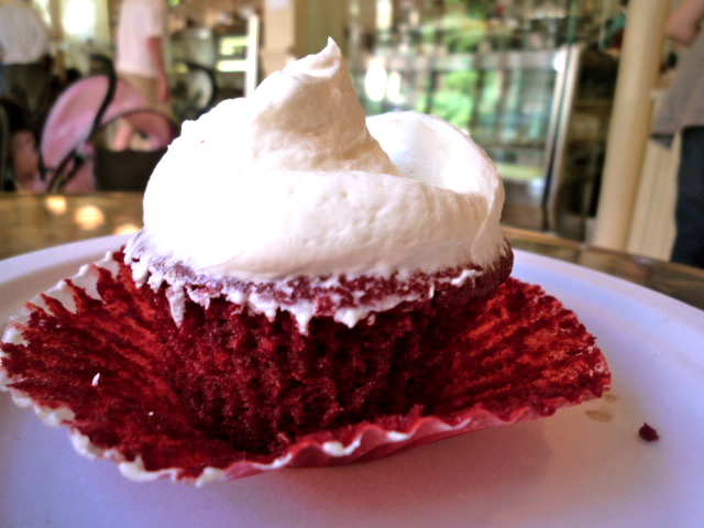 Red velvet cupcake at Magnolia Bakery