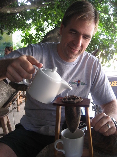 The Professor making coffee the traditional Costa Rican way (i.e., strong)