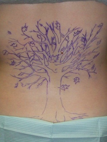 The stencil of my tree tattoo after it was traced on.