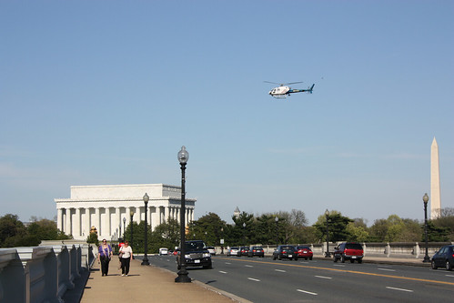 Helicopter over the Arlington Memorial Bridge