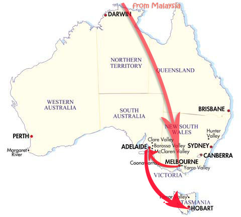 malaysia - melbourne - adelaide - tasmania