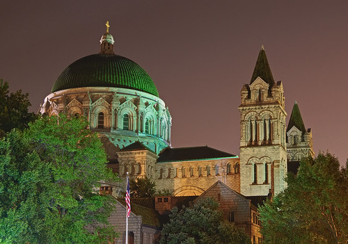 Cathedral Basilica of Saint Louis, in Saint Louis, Missouri, USA - exterior side at night