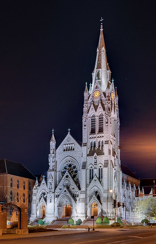 Saint Francis Xavier (College) Church, at Saint Louis University, in Saint Louis, Missouri, USA - view at night