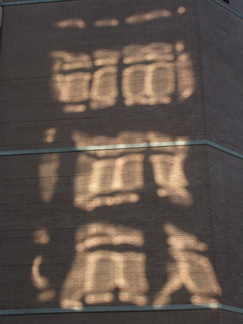 reflected light on a brick building