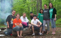 Eric Reiber, Anne Arundel Community College campus minister (shown fourth from left in back) and  AACC students enjoy a camp time break away from school. Reiber will focus on  fellowship this academic year.