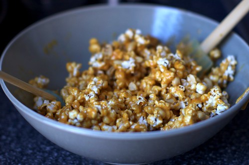 caramel-ing the popcorn