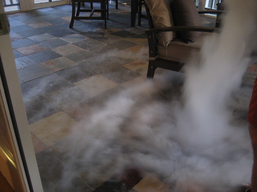 Liquid nitrogen turning to gas on porch floor