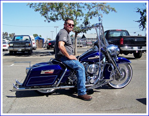 Joe and his beautiful Cobalt Blue Harley Original Photo