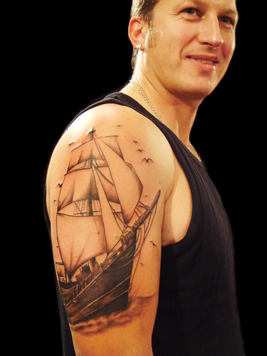 sailing ship in the hands tattoo super body