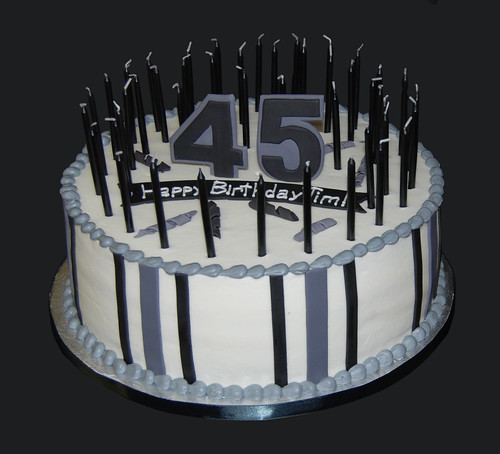 black and gray 45th birthday with 45 candles