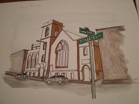 Grace Church painting in progress