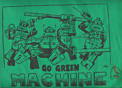 "GOGREENMACHINE.ORG" Mascot Staff t-shirt, signed by graphic illustrator & TMNT vet Steve Lavigne ii (( 2009 ))  
