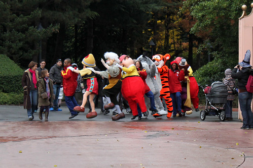 The characters arrive in Fantasyland... doing the Conga!!