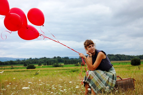 Red Balloons in Field