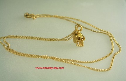 Birdhouse Jewelry - Tiny Gold Skull Necklace