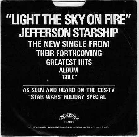 Star Wars Holiday Special Dvd Cover. Jefferson Starship 45quot; single - Light the Sky on Fire - From the Star Wars