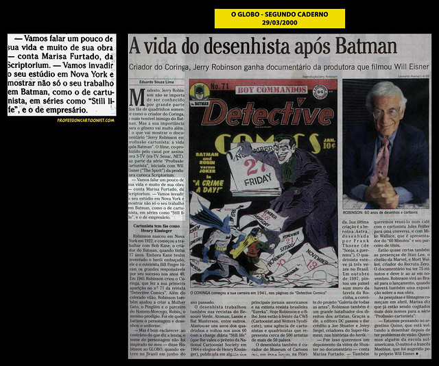 "A vida do desenhista após Batman" - O Globo - 29/03/2000