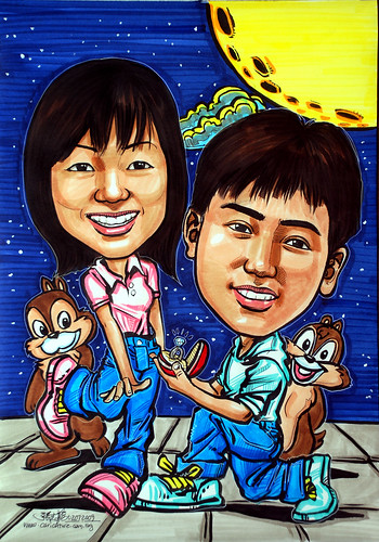 Couple caricatures proposal with Chip & Dale