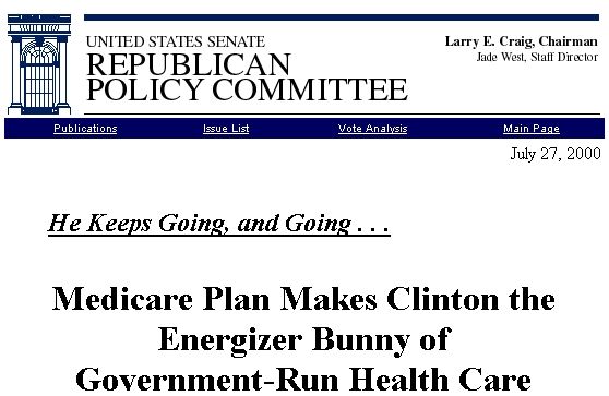 Republican Policy Committee Infringes Energizer Bunny Attacking Healthcare Ten Years Ago