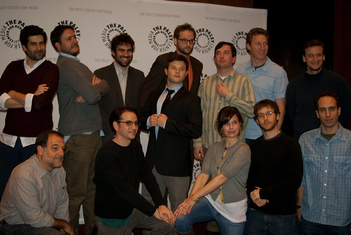 The writing staff of the Colbert Report, with moderator Zachary Kanin (center).  Photo by Sharilyn Johnson