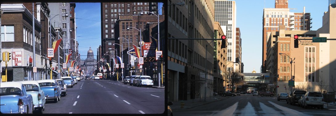 9th and Locust, looking east.  1959 and 2009