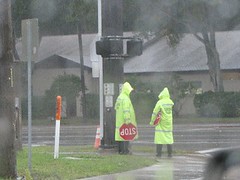 crossing guards in the rain