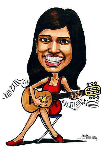 lady caricature playing guitar
