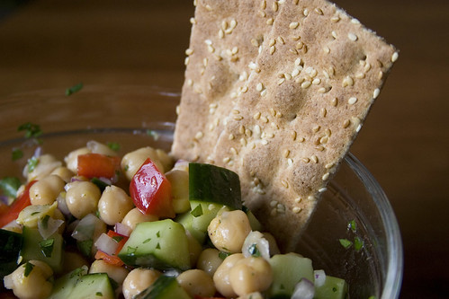 Chickpea & veg salad with crackers