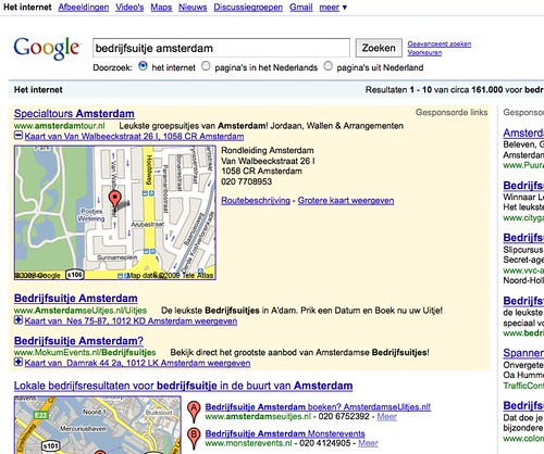 Google AdWords met maps kaart in advertentie
