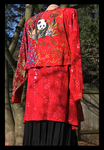 "IN THE SHADE OF THE LOLLIPOP TREES" ...One of a kind panda batik jacket by Sandra Miller 2009