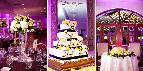 Wedding reception The Turnip Rose purple up lighting wedding cake 