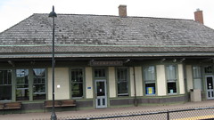 The old wooden steam era ex Milwaukee Road commuter train station in Deerfield Illinois. August 2009.