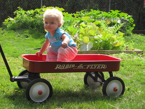 nini in her red wagon