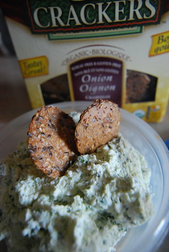 Onion crackers with goat cheese spead
