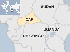 Map of the Central African Republic, the DRC, Sudan and Uganda. The Ugandan army says it has killed a leading figure in the Lord's Resistance Army (LRA) in neighboring CAR. by Pan-African News Wire File Photos