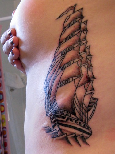 ship tattoo. ship tattoo close-up
