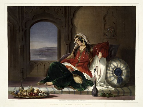 009-Dama de la nobleza de Kandahar fumando-The costumes of the various tribes.. 1848-James Rattray