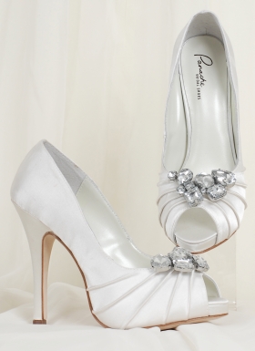 The stones and high heel wedding shoes.