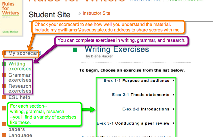 Rules for Writers, Exercises, web companion