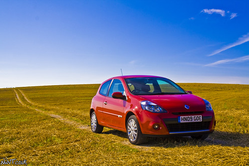 Renault Clio 2009 Face Lift Parked In A Harvested Field Front Quarter Shot by NWVT.co.uk.
