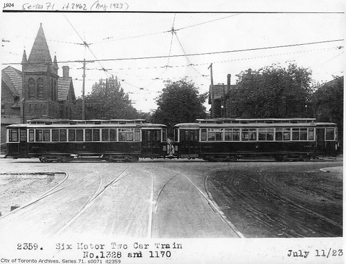 Currently, streetcars and buses run up and down Main St. In 1923, streetcars also ran East and West along Danforth. 
