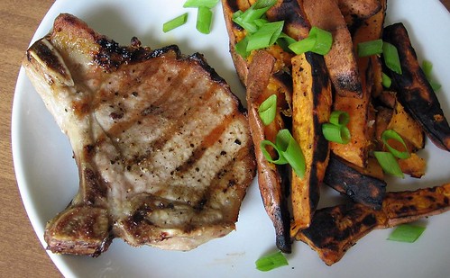 Grilled Pork Chops with Maple Syrup Sweet Potatoes