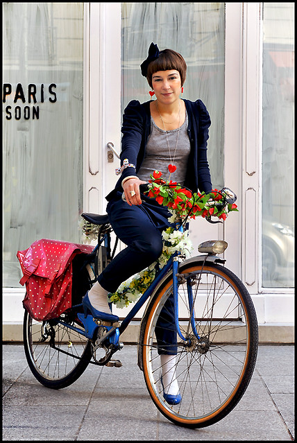 Chic Parisienne on a bike