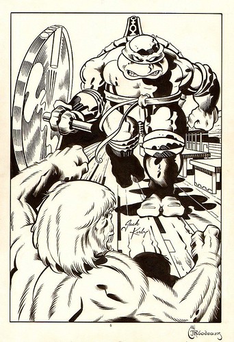 Turtle Soup #4 pg.20 ..art by Thibodeaux & JACK KIRBY from the story "TEENAGE MUTANT NINJA TURTLE" by Mark Thibodeaux & Guy Romano  [[ Mike v. Troll // INKS ]]  (( 1992 ))