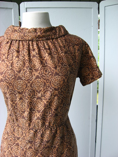 roll collar batik print wiggle dress