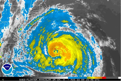 Hurricane Bill on 8-22-09 traveling north along the Mid-Atlantic