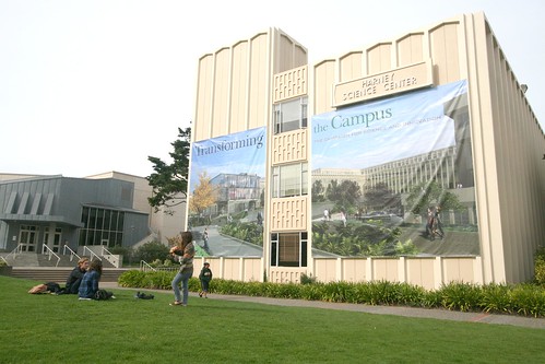 A new banner shows the future site of the Center for Science and Innovation.  Melissa Stihl/Foghorn