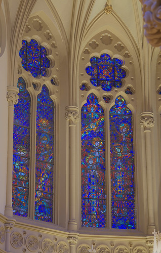Saint Francis Xavier Roman Catholic Church, in Saint Louis, Missouri, USA - stained glass window with rainbow